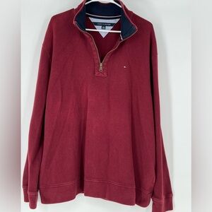 TOMMY HILFIGER CLASSIC COTTON QUARTER‎ ZIP IN BURGUNDY TRADITIONAL PREPPY STYLE